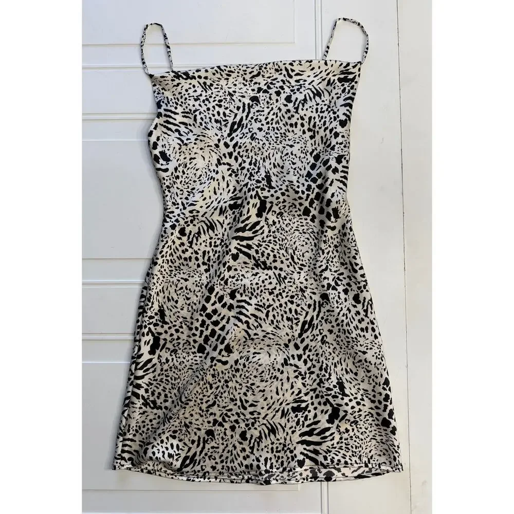 Timing Womens Sz M Animal Print Drape Neck Satin Feel Slip Midi Dress - Picture 2 of 7
